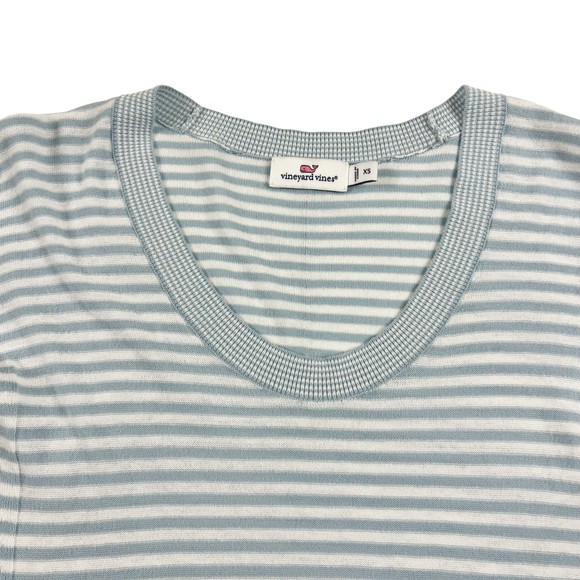 Vineyard Vines Sweater Striped Light Blue Pima Cotton Size XS Scoop Neck Soft! - Picture 2 of 10